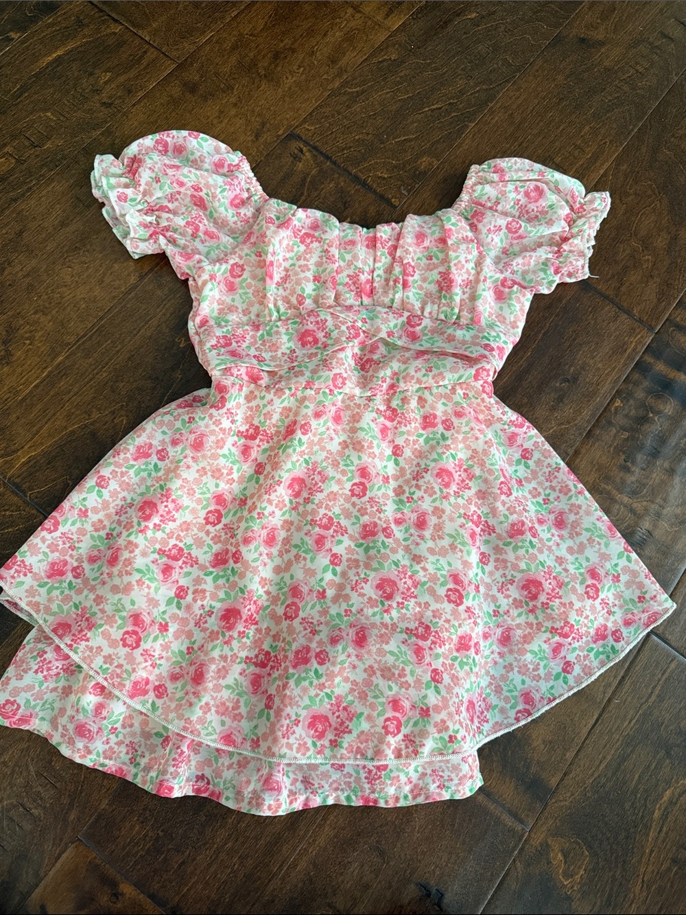Pink Floral Puff-Sleeve Dress